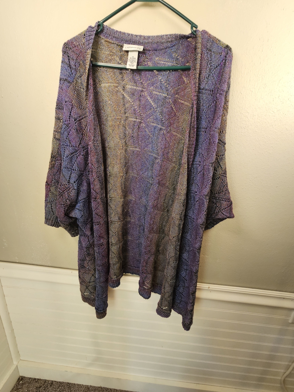 Catherines Purple Multicolor Open-Front Knit Cardigan